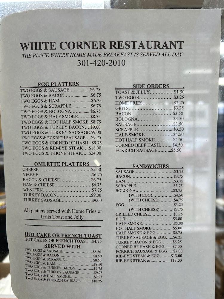 White Corner Restaurant Menu image 1